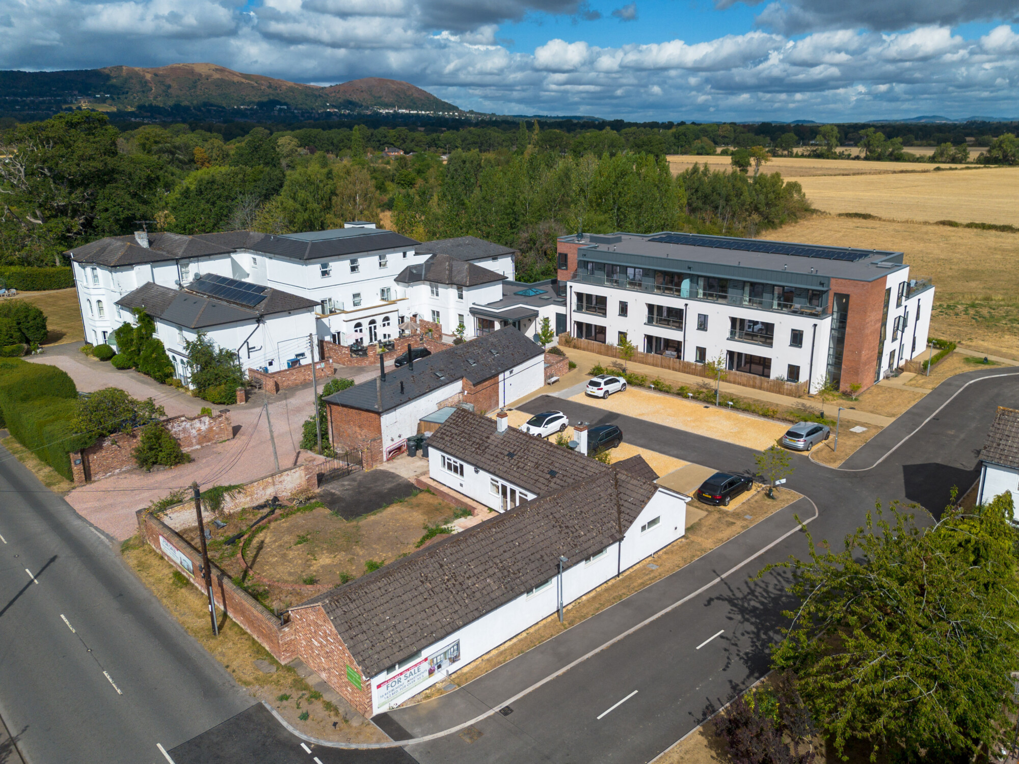 Aerial view of Albion Meadows and its landscaped grounds in Hanley Swan.