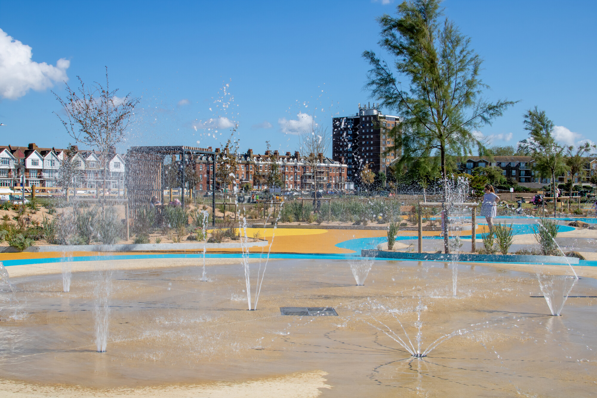 Finished water play area at Littlehampton’s West Green seafront.